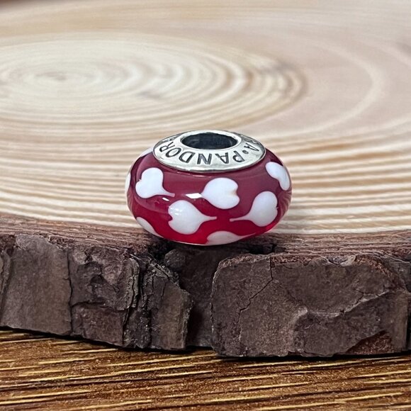 Murano Glass Red love Pink Hearts Bead Charm - Picture 4 of 6
